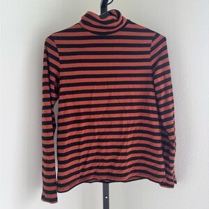 Striped Black and Copper Turtleneck Top